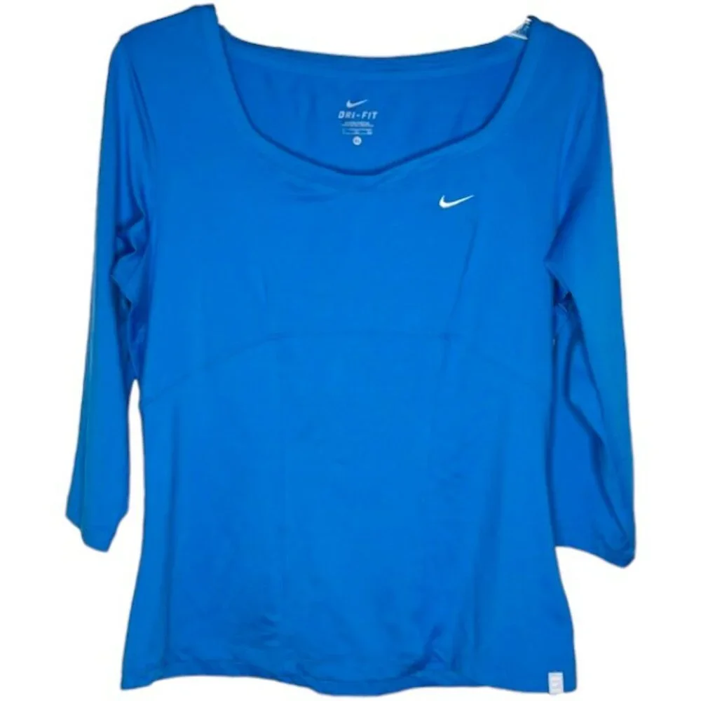 Nike Tennis Dri-Fit 3/4 Sleeve Stretch Top - Cerulean Blue - XL